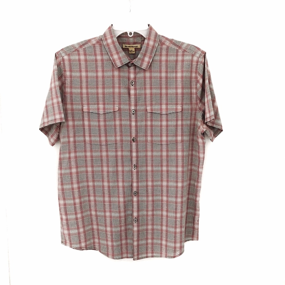 John Varvatos Double Flap Check Short Sleeve Med